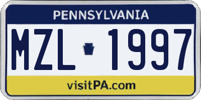 PA license plate MZL1997