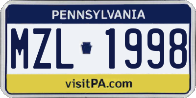 PA license plate MZL1998