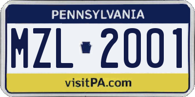 PA license plate MZL2001