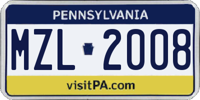 PA license plate MZL2008
