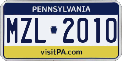 PA license plate MZL2010