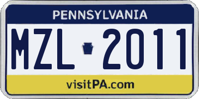 PA license plate MZL2011