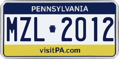 PA license plate MZL2012