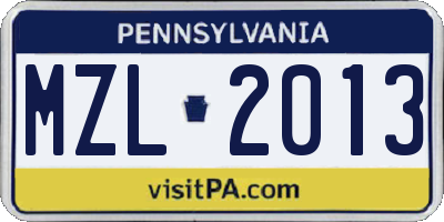 PA license plate MZL2013