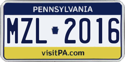 PA license plate MZL2016