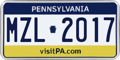 PA license plate MZL2017