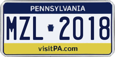 PA license plate MZL2018