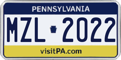 PA license plate MZL2022