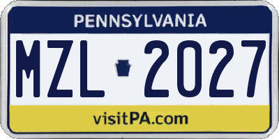 PA license plate MZL2027