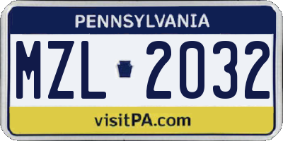 PA license plate MZL2032