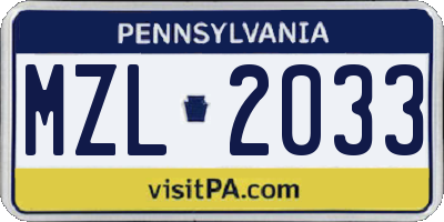 PA license plate MZL2033
