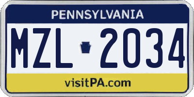PA license plate MZL2034