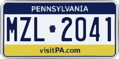 PA license plate MZL2041