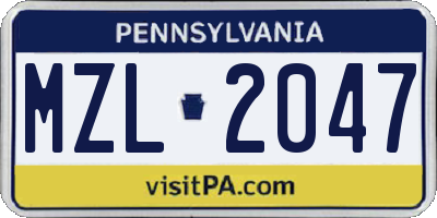 PA license plate MZL2047