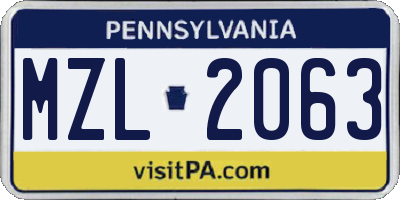 PA license plate MZL2063