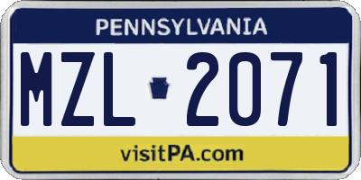 PA license plate MZL2071