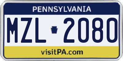 PA license plate MZL2080