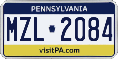 PA license plate MZL2084