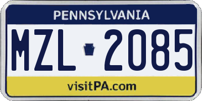 PA license plate MZL2085