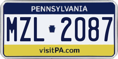 PA license plate MZL2087