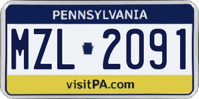 PA license plate MZL2091