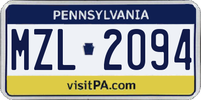 PA license plate MZL2094