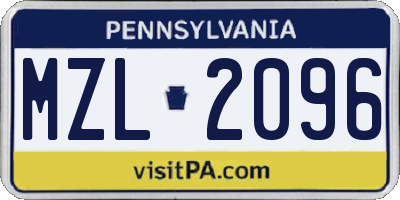 PA license plate MZL2096