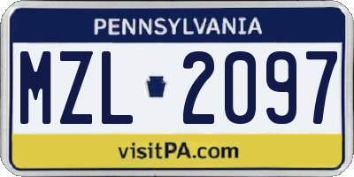 PA license plate MZL2097