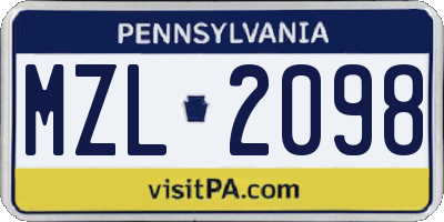 PA license plate MZL2098