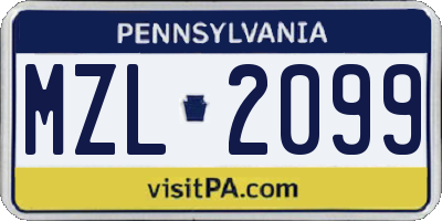 PA license plate MZL2099
