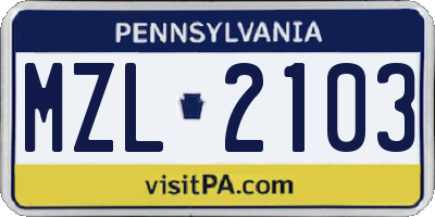 PA license plate MZL2103