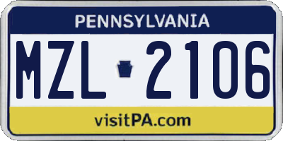 PA license plate MZL2106