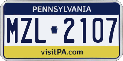 PA license plate MZL2107