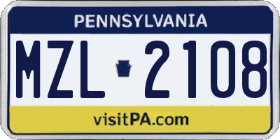 PA license plate MZL2108