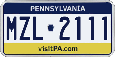 PA license plate MZL2111