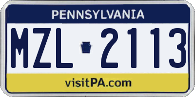PA license plate MZL2113