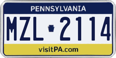 PA license plate MZL2114