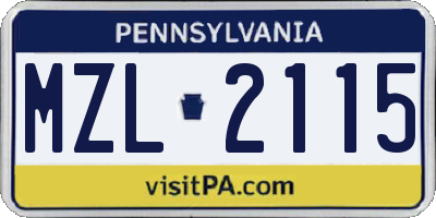 PA license plate MZL2115