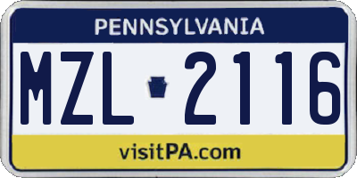 PA license plate MZL2116