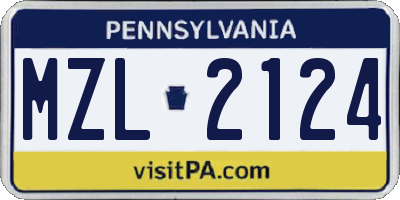 PA license plate MZL2124