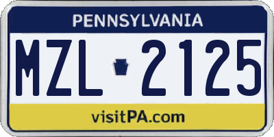PA license plate MZL2125