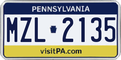 PA license plate MZL2135