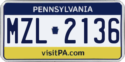 PA license plate MZL2136