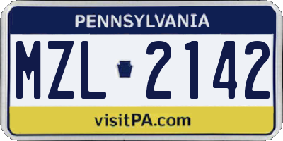 PA license plate MZL2142