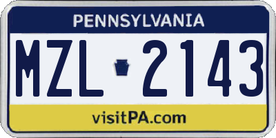PA license plate MZL2143