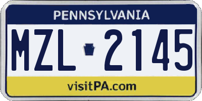 PA license plate MZL2145