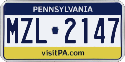 PA license plate MZL2147