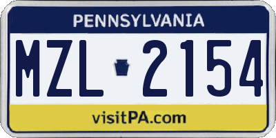 PA license plate MZL2154