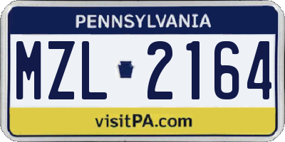 PA license plate MZL2164