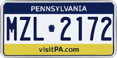 PA license plate MZL2172
